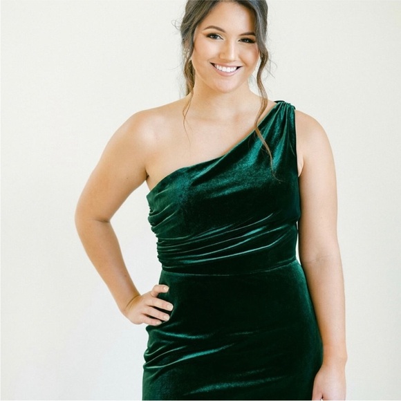 Revelry Burgundy One-Shoulder Satin Bridesmaid Gown w/ Slit | Size 16 | NWT - Picture 5 of 12